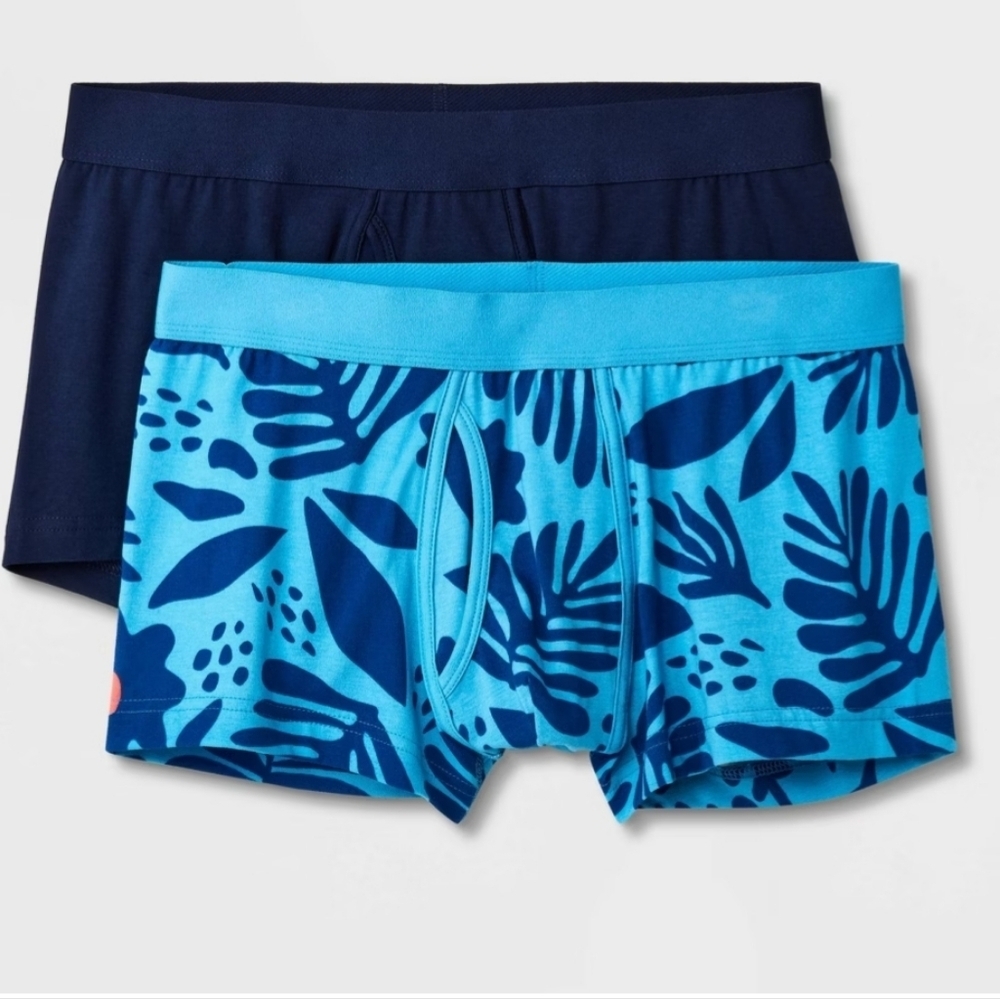 Men 2 Pack Trunks Cotton Spandex - Blues - M